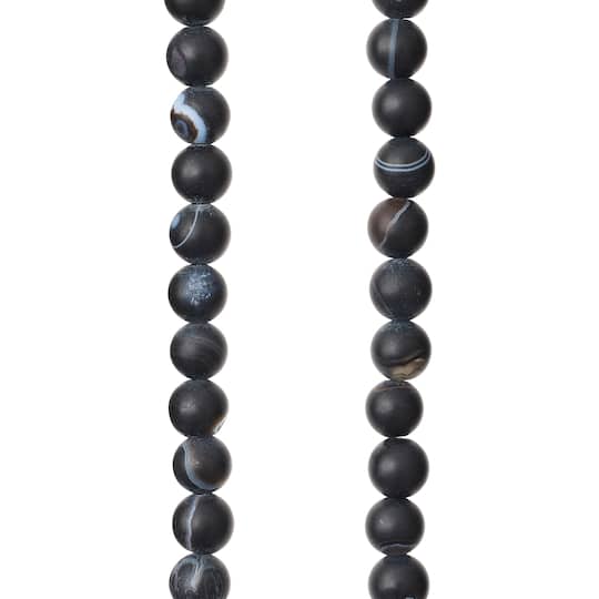 Black Matte Striped Agate Round Beads, 6mm by Bead Landing&#x2122;